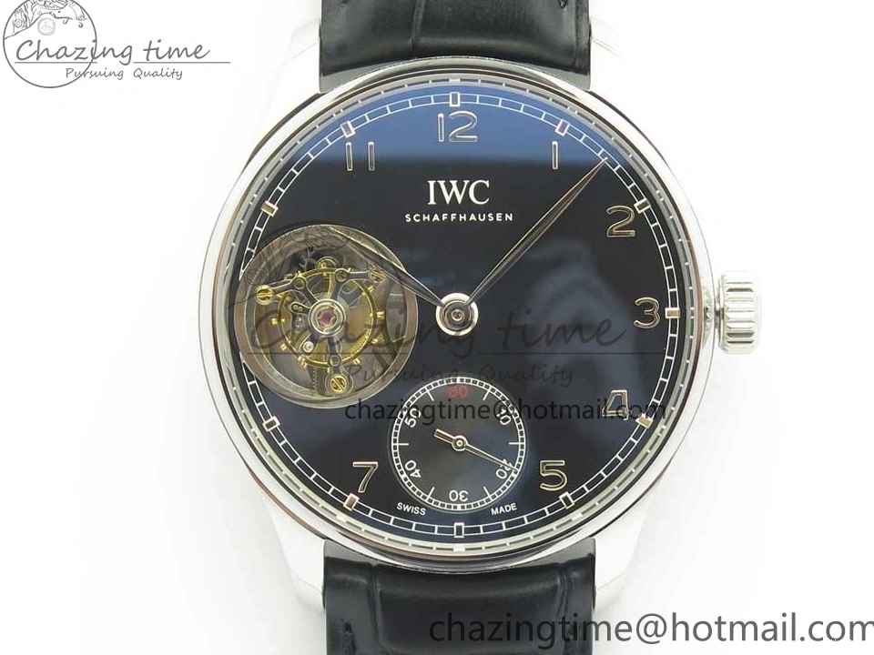 MIROTIME 0524 Sporty Portuguese Tourbillon IW5463 SS ZF Best Edition Black Dial on Black Leather Strap 7173